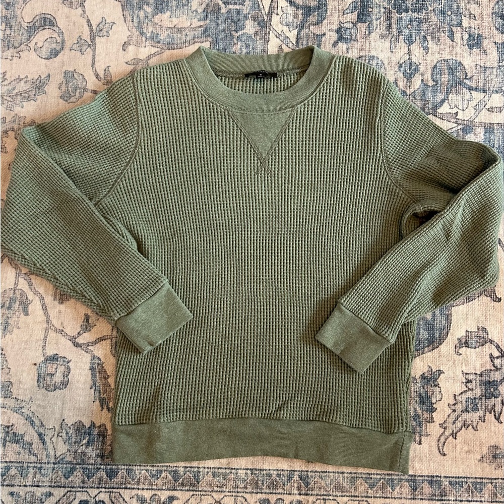 J. Crew Olive Green Waffle Knit Long Sleeve Top